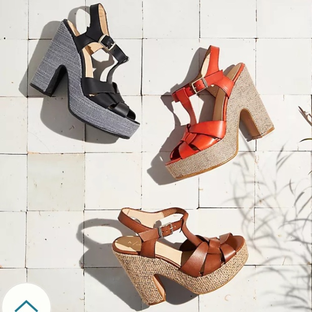 Anthropologie Leather T Strap Platform. Size 8